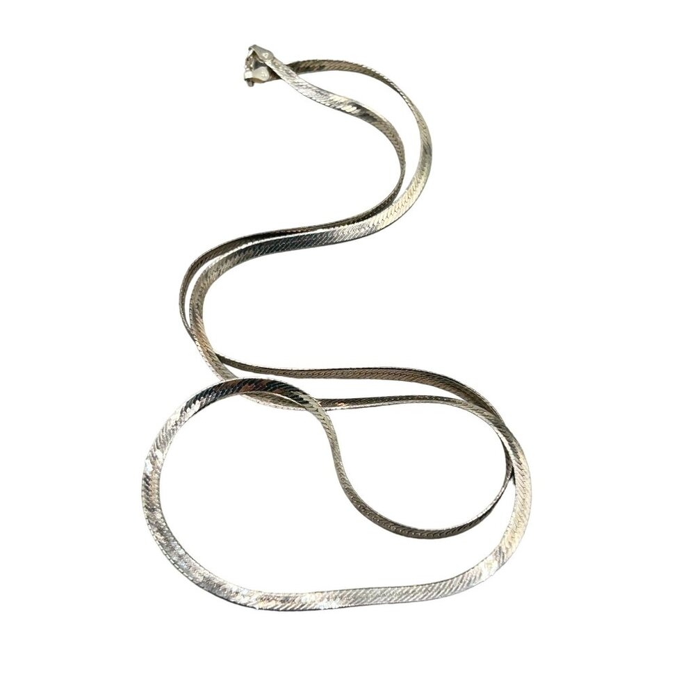 Vintage Sterling Silver Herringbone Chain Necklace Long Unisex Chain Jewelry
